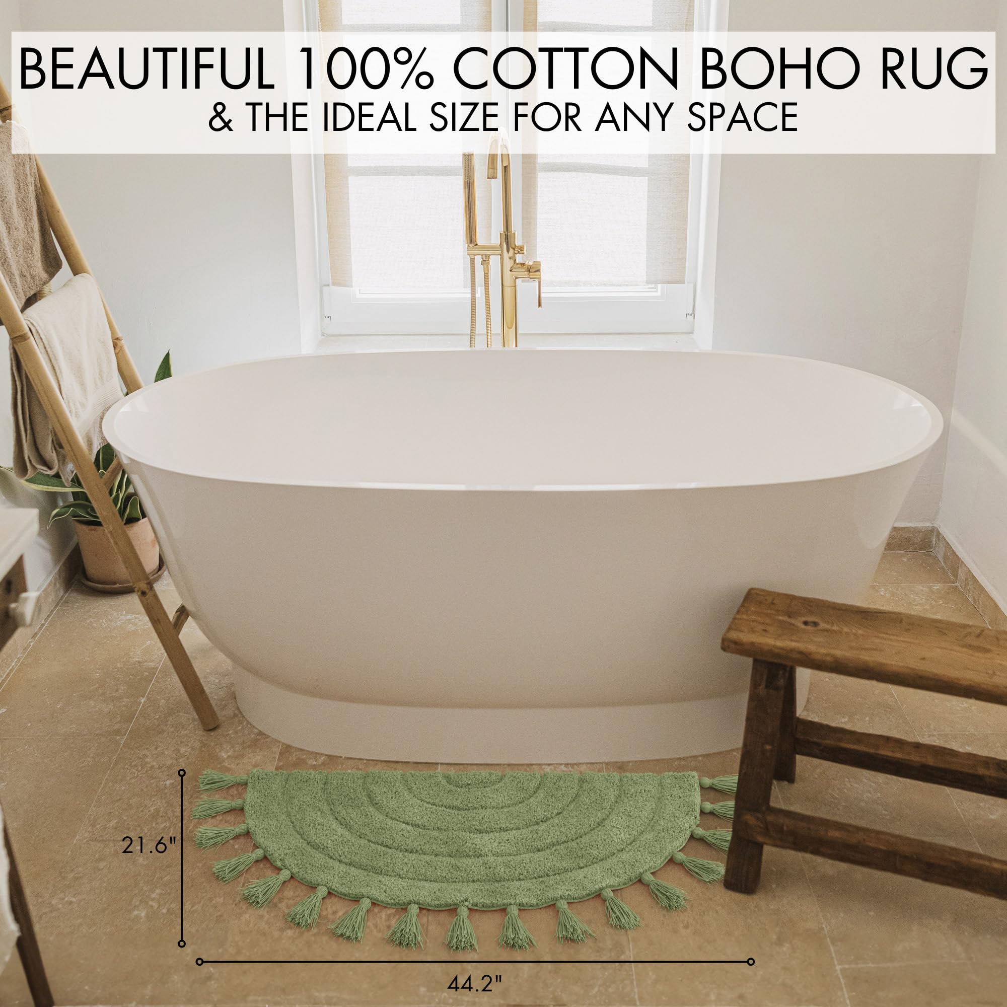 KIBAGA sage-green boho rug complements light interior spaces