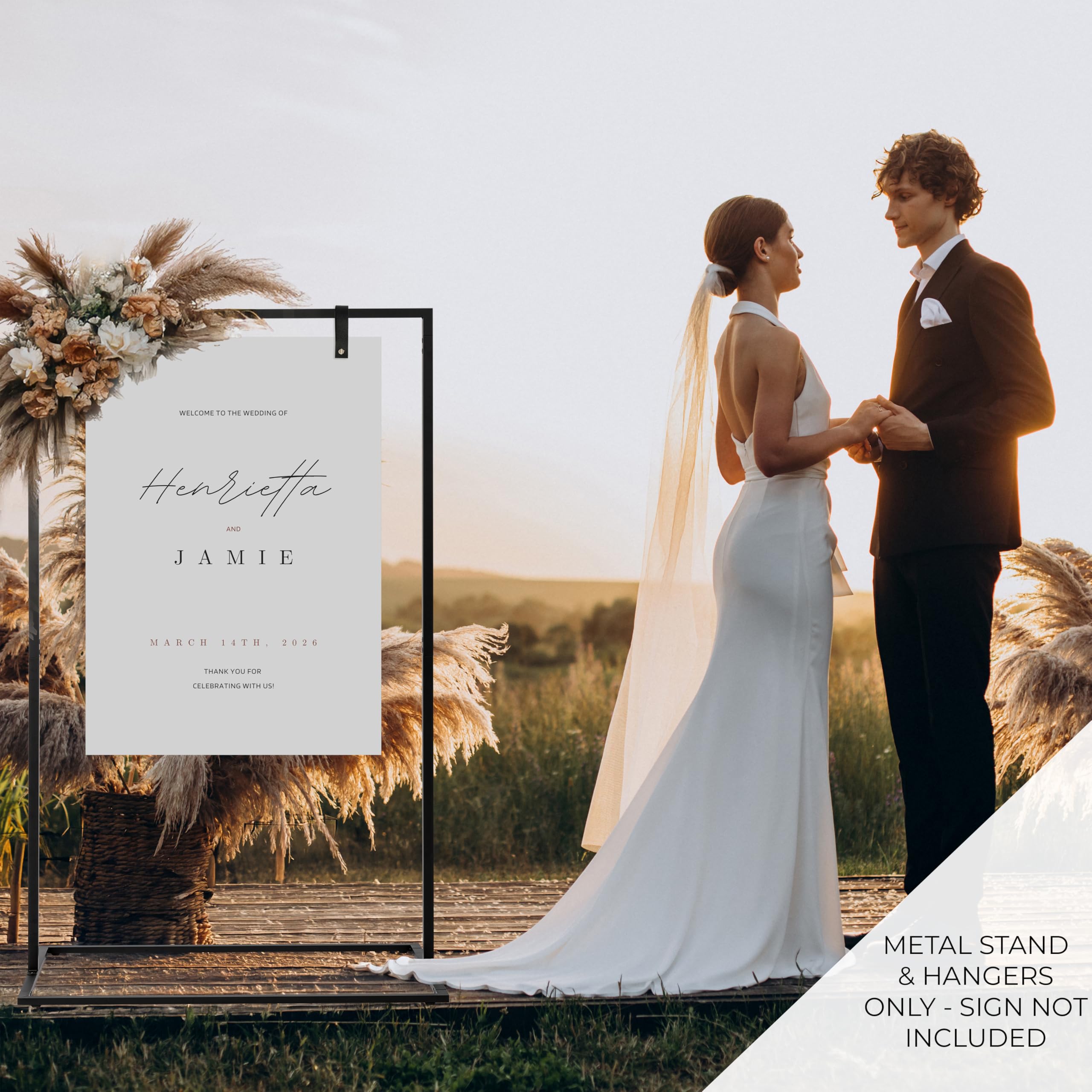 KIBAGA wedding sign stand side profile highlights slim silhouette ideal for aisle-side displays.
