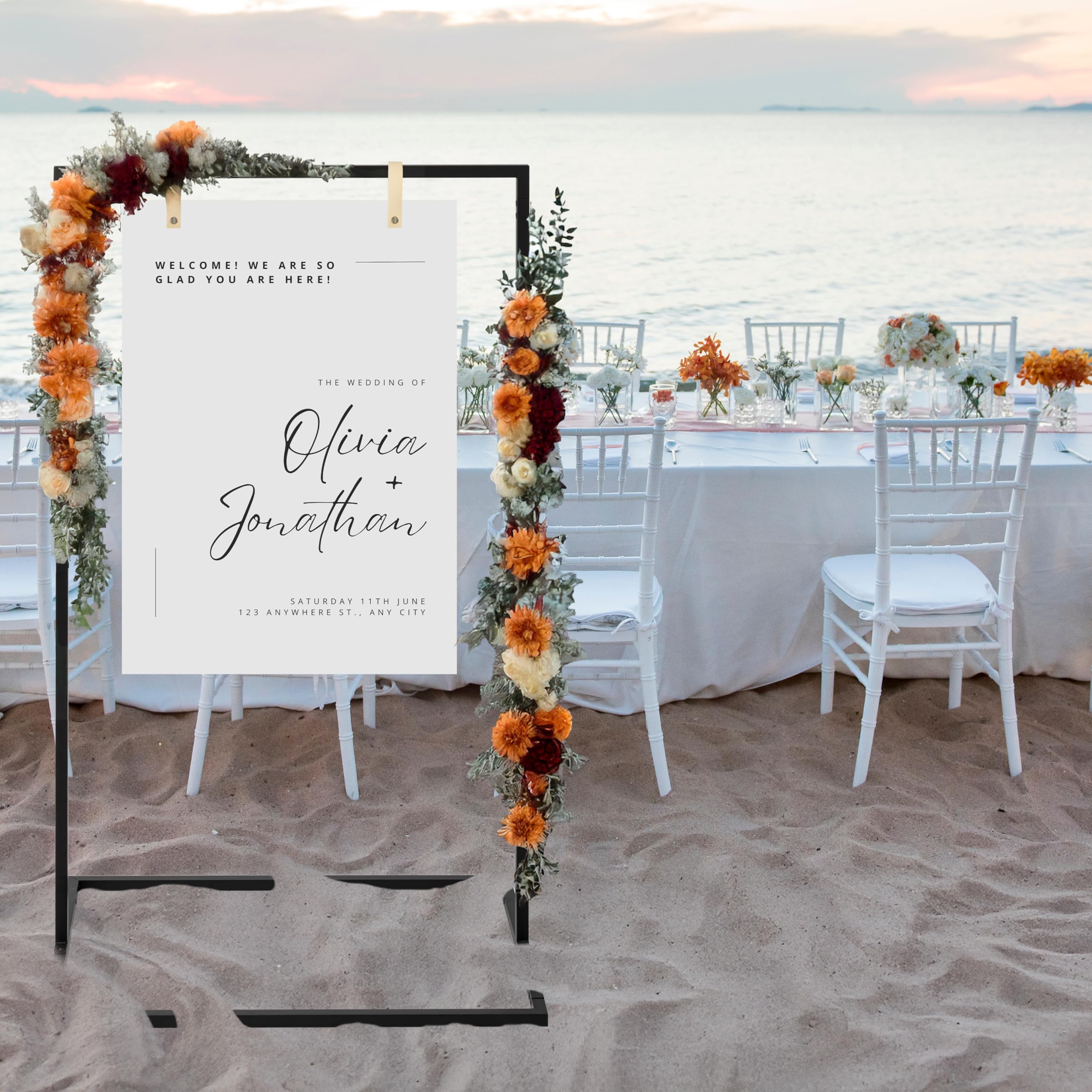 KIBAGA wedding sign stand weight capacity 33 lbs supports larger welcome or seating signs.