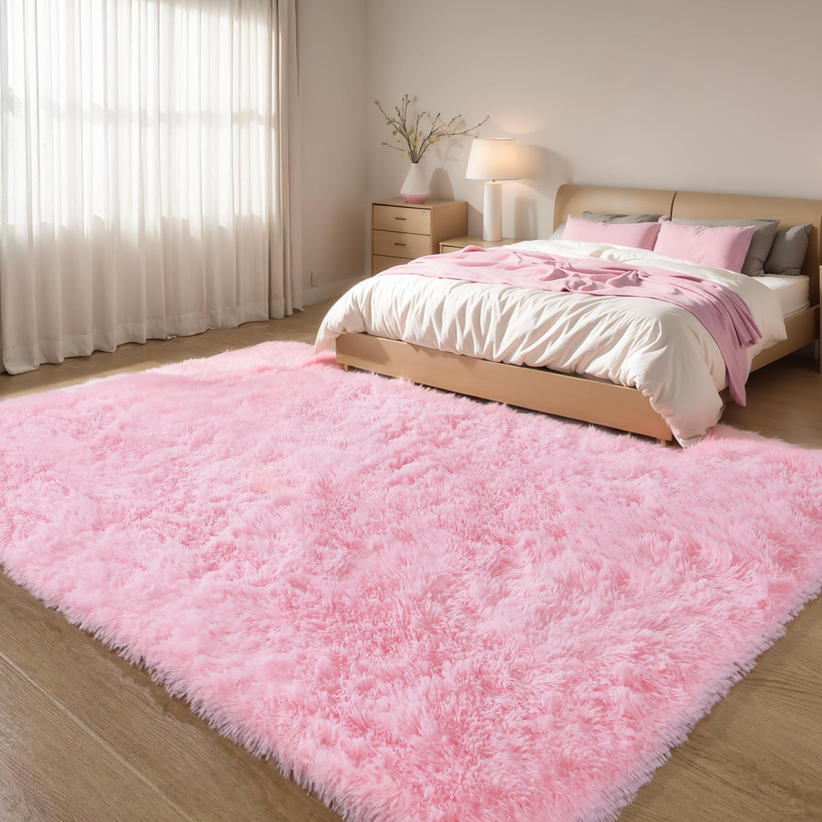 KICHOWUA pink fluffy rug 5x8 in soft pastel tones for cozy kids' spaces