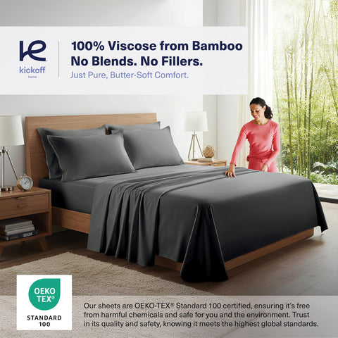 Kickoff Home bamboo fabric close-up highlights soft, breathable weave.