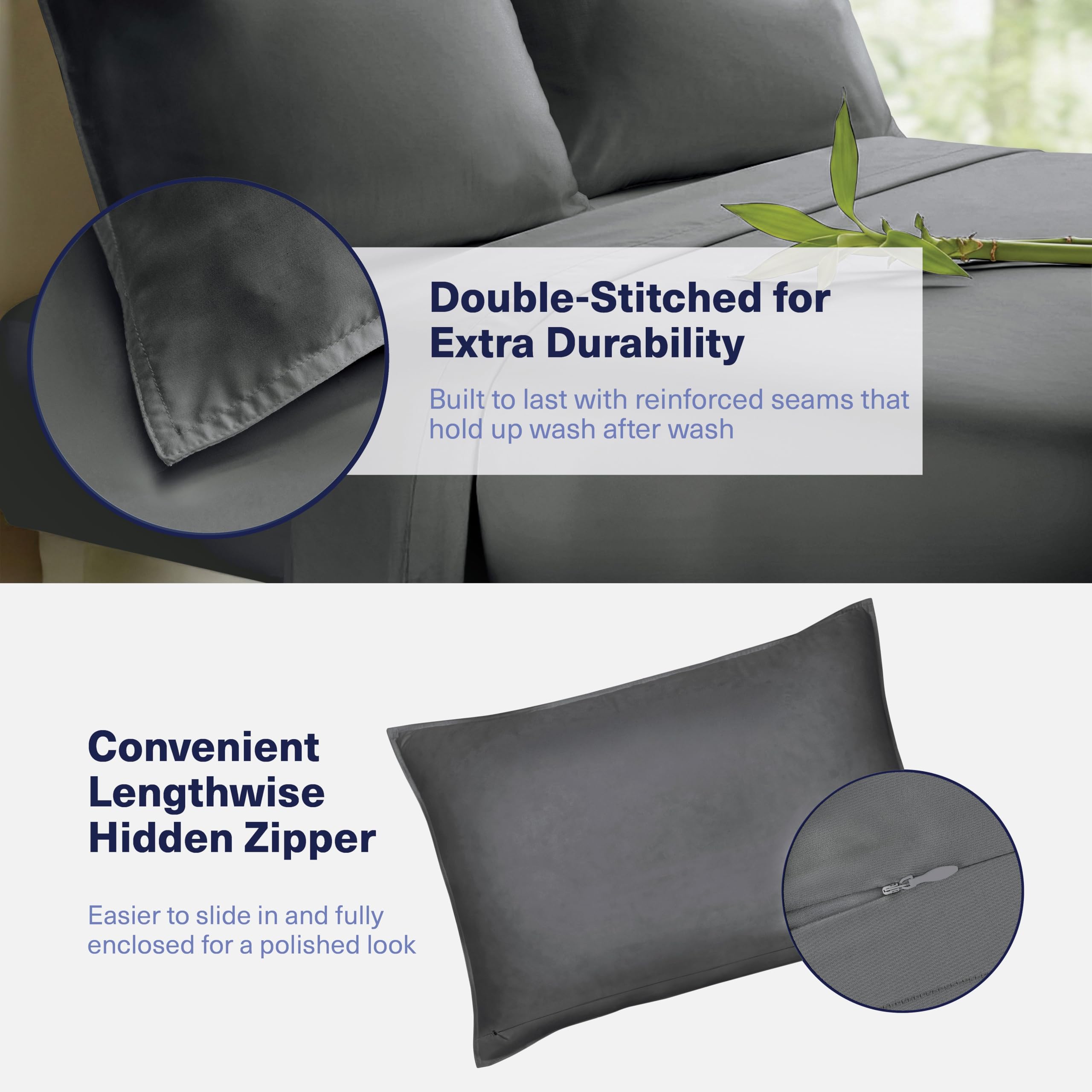 Kickoff Home hidden pillowcase zipper detail adds sleek finish.