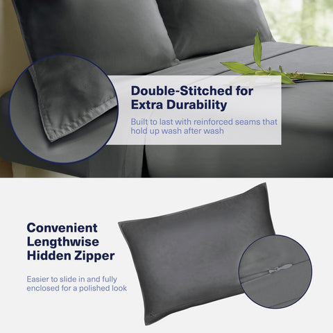 Kickoff Home hidden pillowcase zipper detail adds sleek finish.