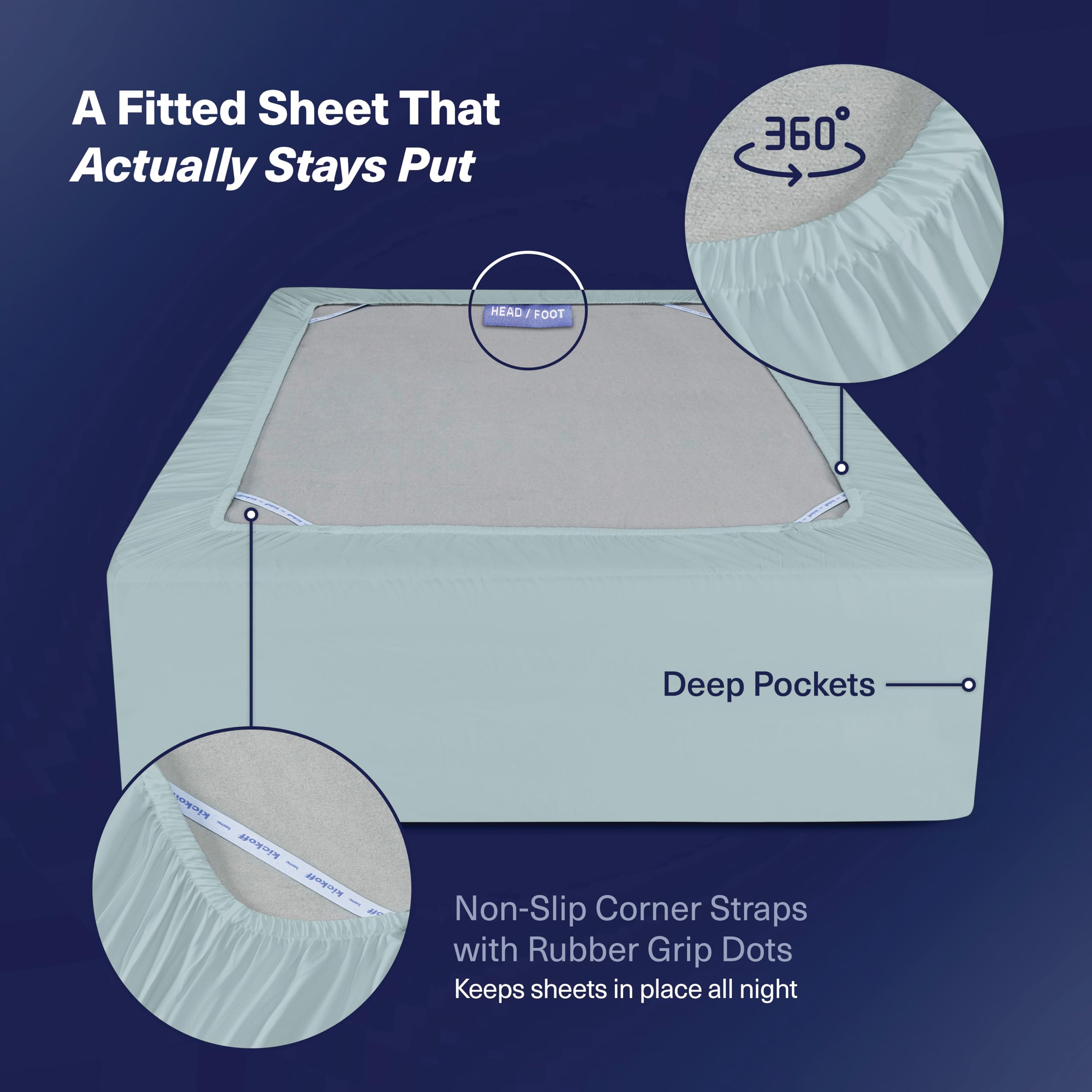 Kickoff Home SleepTight elastic straps cornered for secure king sheets