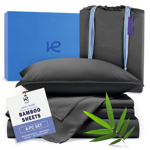 Kickoff Home viscose bamboo king sheets packaging presents a premium gift-ready set.