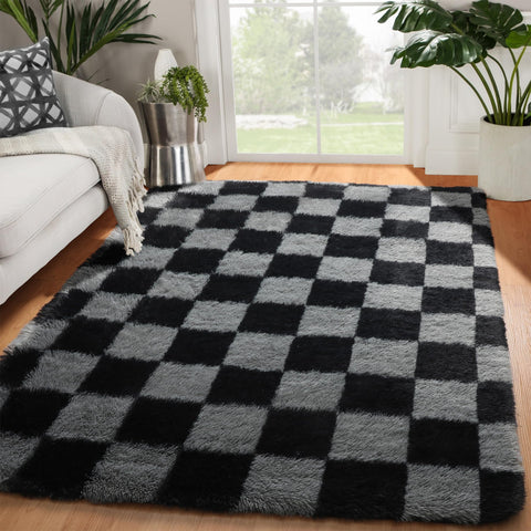 KICMOR checkered rug 4x6 closeup for bold living space style.