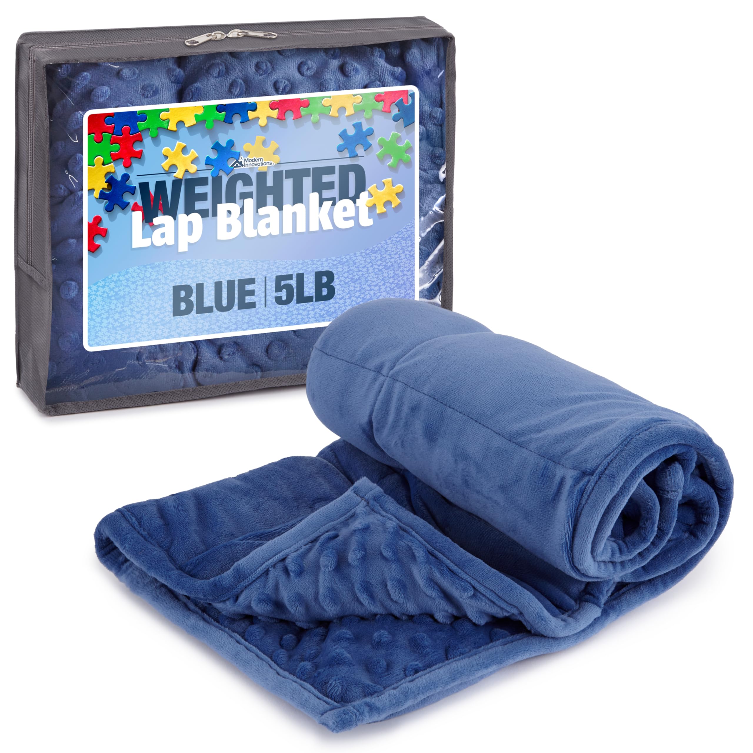 Kidaddle 5lb weighted blanket for kids in blue with lap pad design for focus