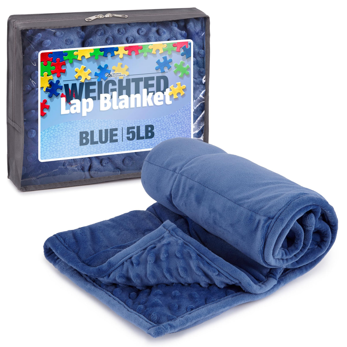 Kidaddle 5lb weighted blanket for kids in blue with lap pad design for focus