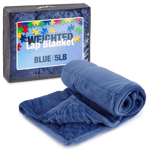 Kidaddle 5lb weighted blanket for kids in blue with lap pad design for focus