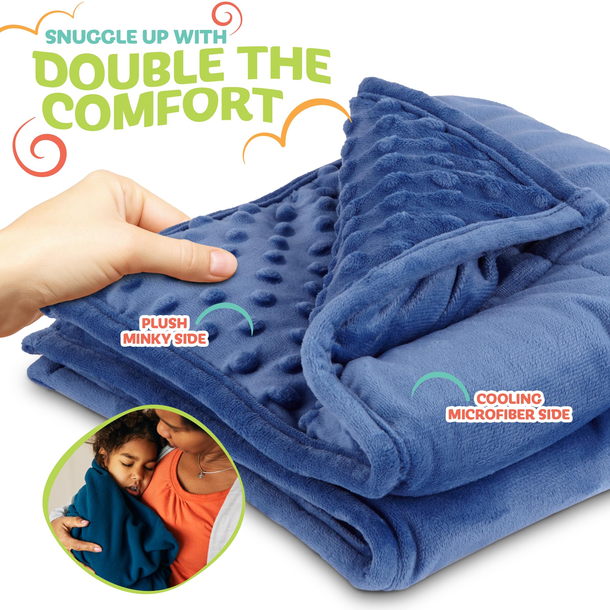 Blue weighted blanket for ages 4-10, lap friendly design