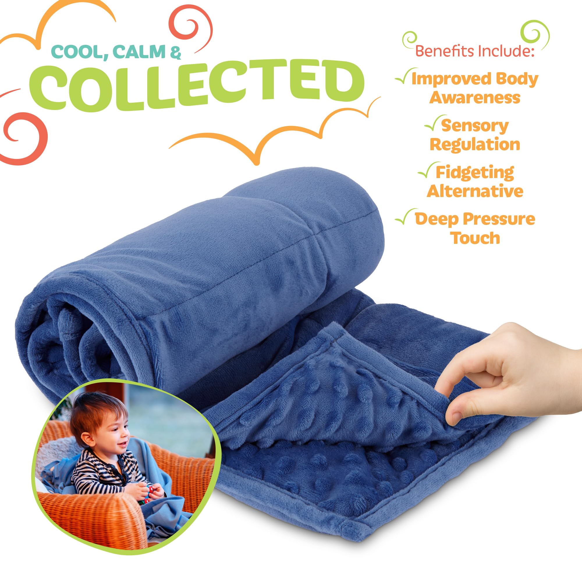 Machine washable blue weighted blanket with soft plush side