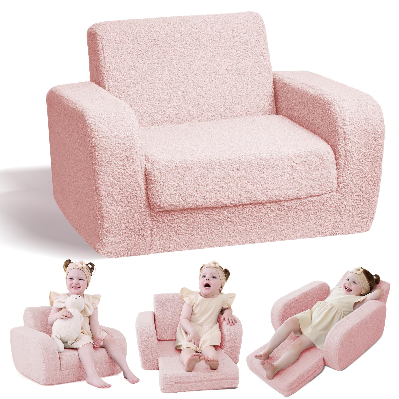 KidBloom 3-in-1 couch features adjustable backrest for flexible seating during play and rest.