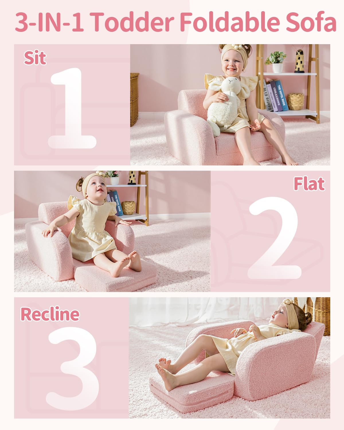 KidBloom toddler chair in recline mode offers comfy lounging.