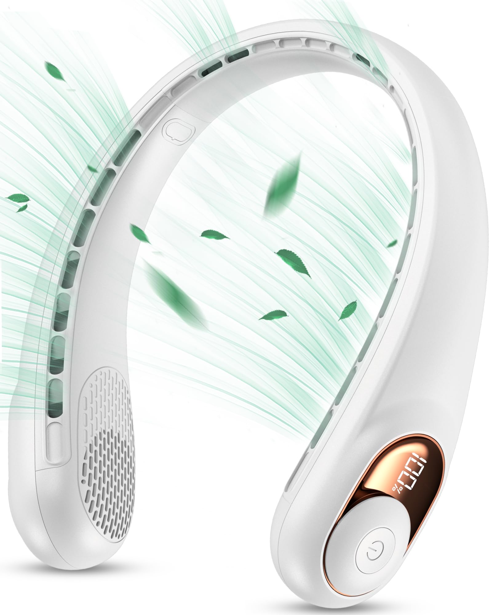 KIDEE neck fan with LED display shows battery and speed for monitoring