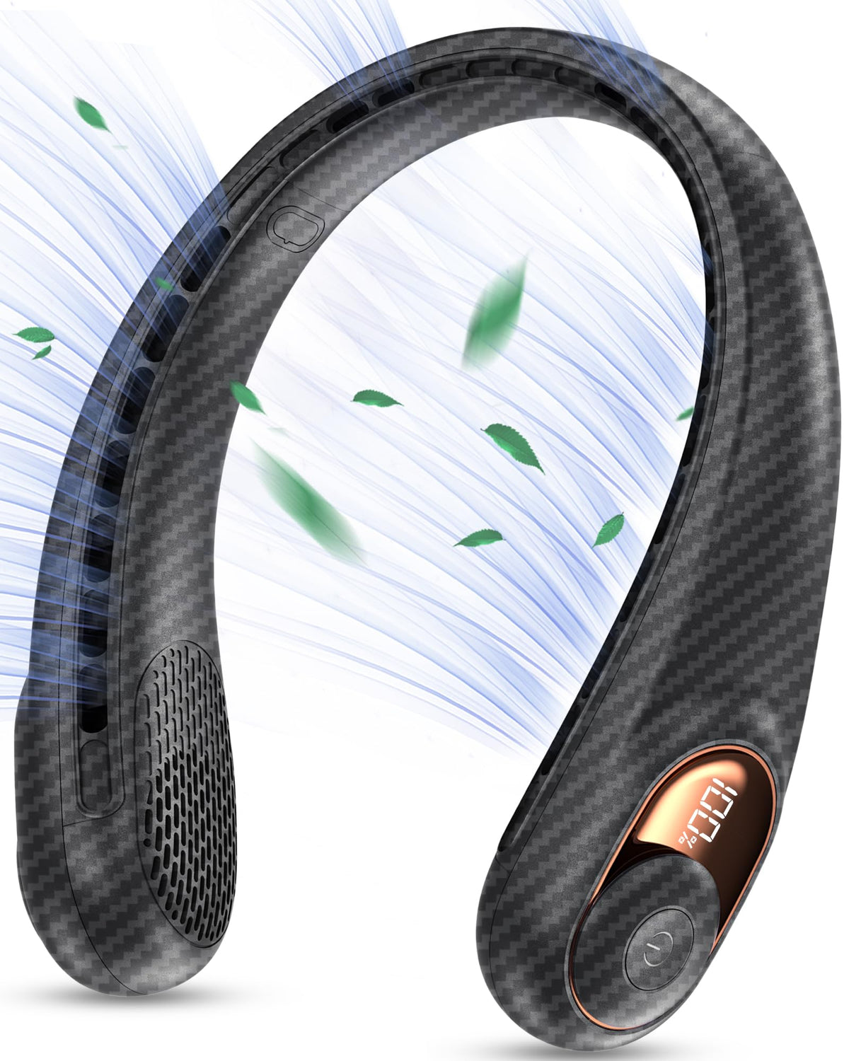 KIDEE neck fan with LED display shows battery and speed for easy monitoring.