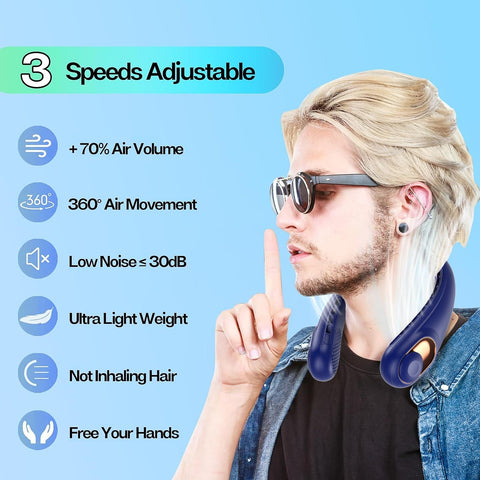 KIDEE neck fan features 360° air outlet for even coverage during travel.