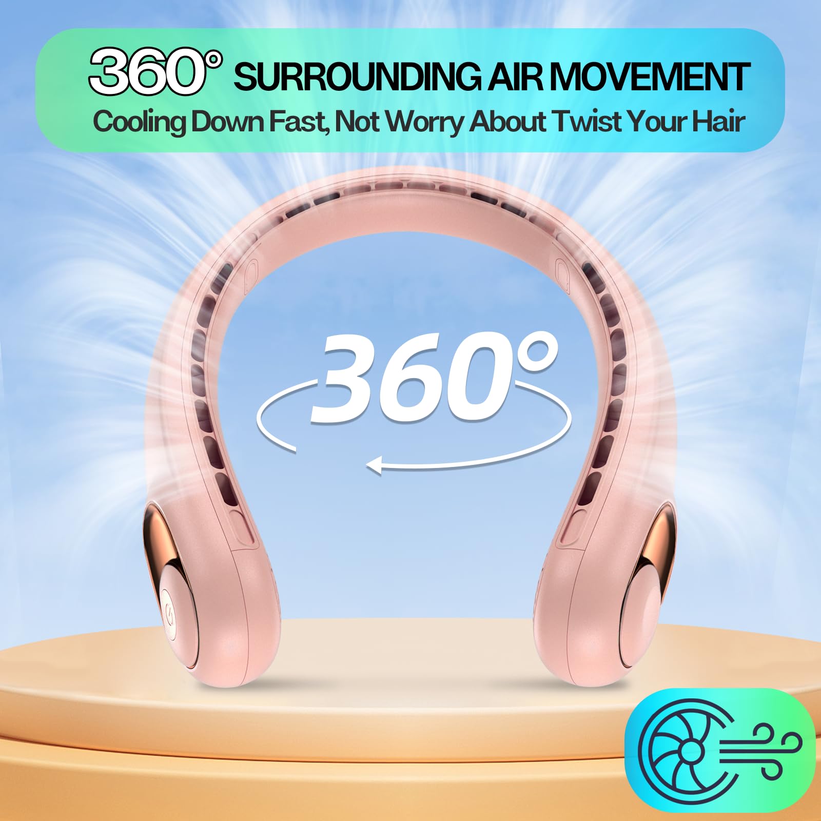 KIDEE wearable neck fan hands-free design for on-the-go use.