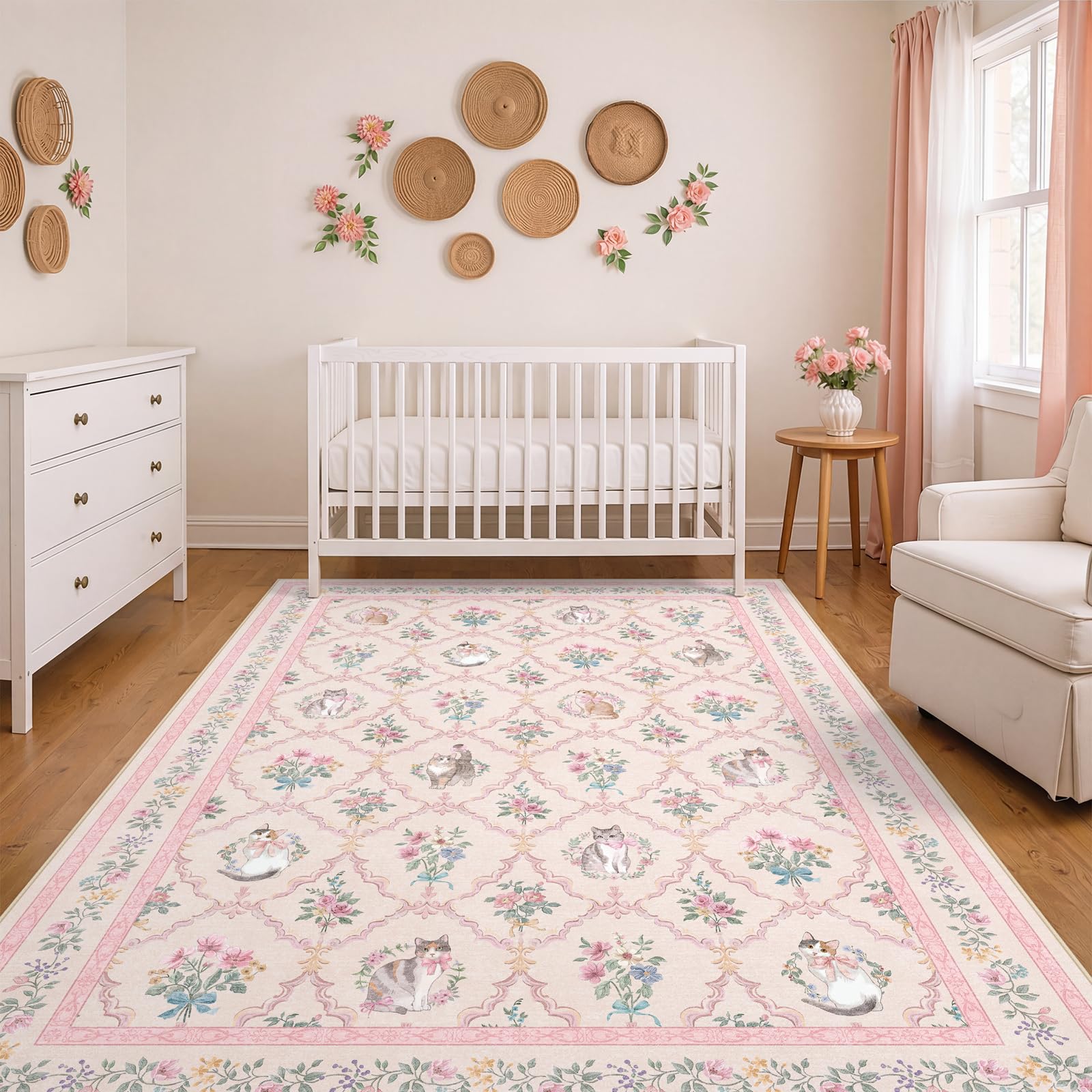 Kiginara girls bedroom rug adds vintage-inspired charm.