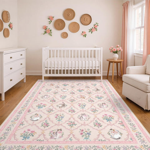 Kiginara girls bedroom rug adds vintage-inspired charm.