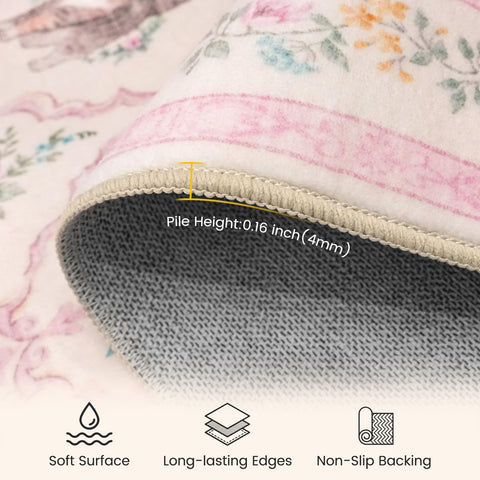 Kiginara low-pile soft rug fits under furniture smoothly.