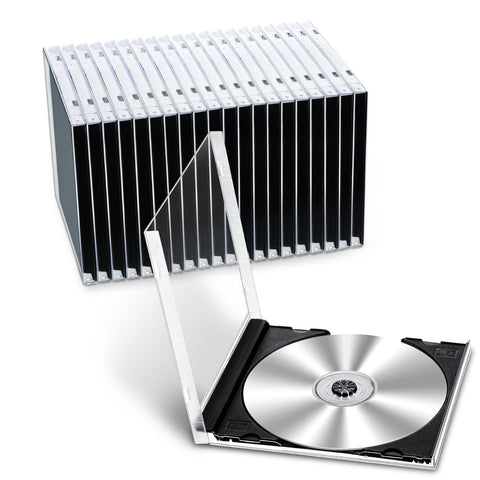 Kigley 25-pack black jewel cases stacked for organized storage
