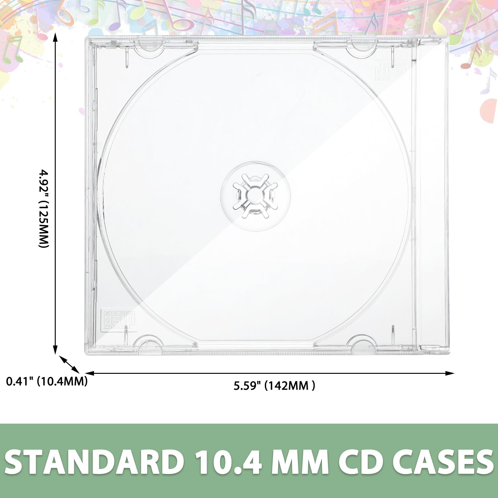 Kigley standard 10.4 mm CD case with tray design; easy CD removal.