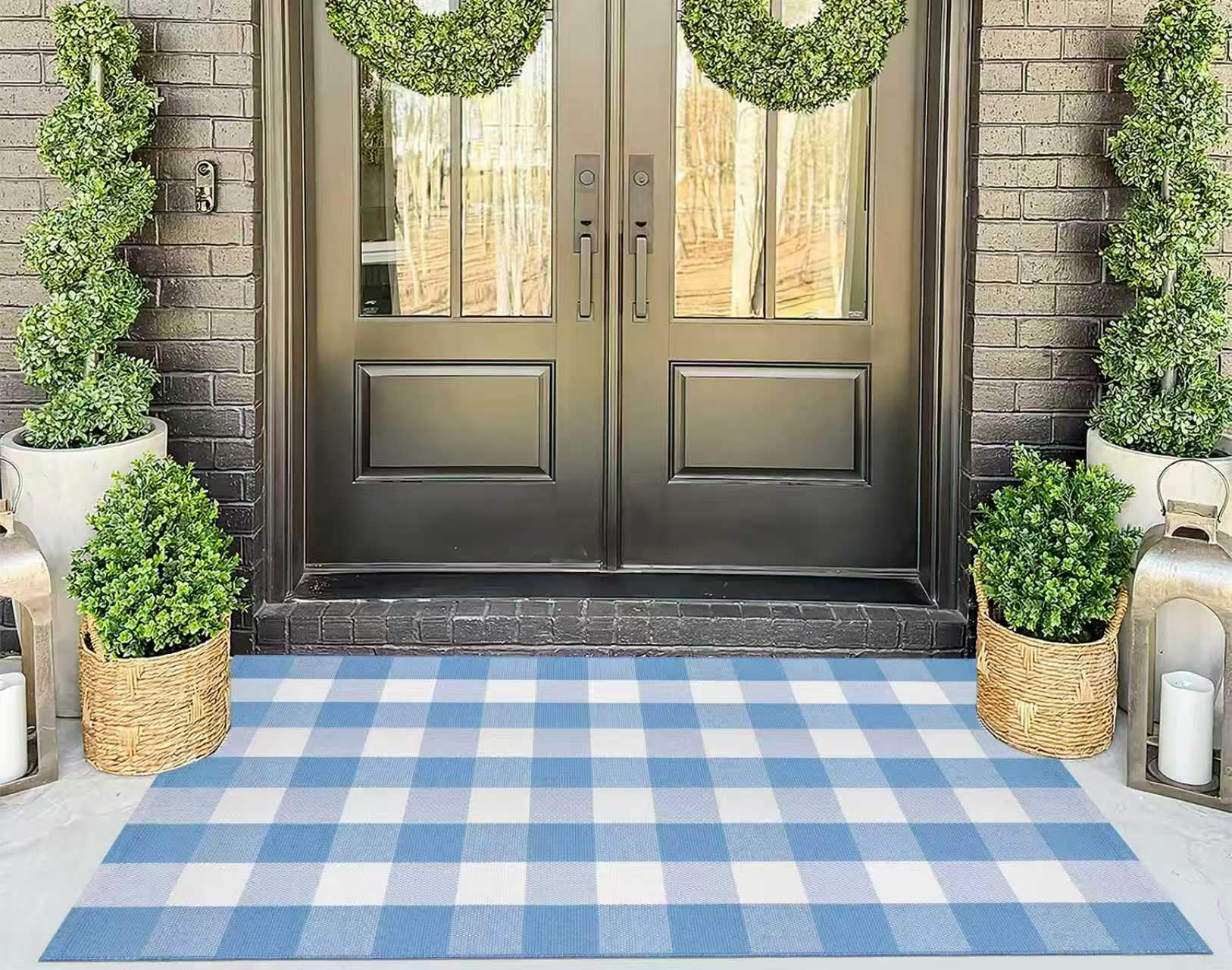 KIhipIoe buffalo plaid rug porch entryway; timeless style for outdoor-ready spaces.