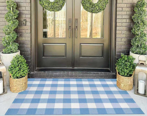 KIhipIoe buffalo plaid rug porch entryway; timeless style for outdoor-ready spaces.
