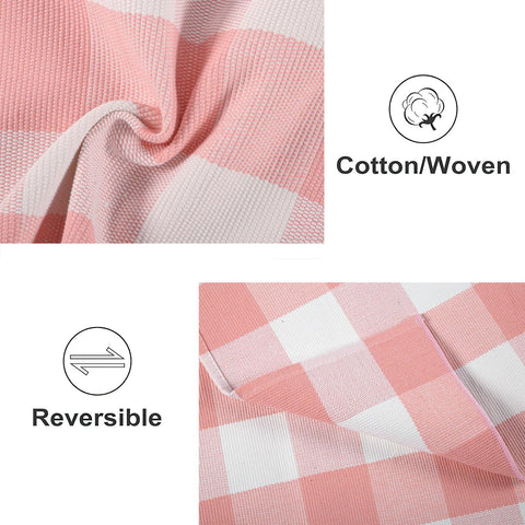 KIhipIoe pink plaid rug texture closeup showing cotton weave and durable finish, ideal for high-traffic areas.