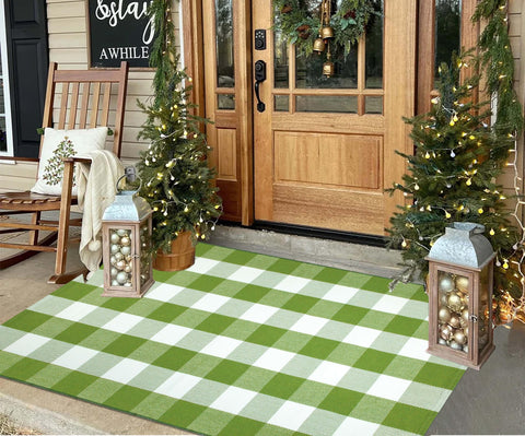 KIhipIoe buffalo plaid mat blends classic style with soft cotton underfoot.