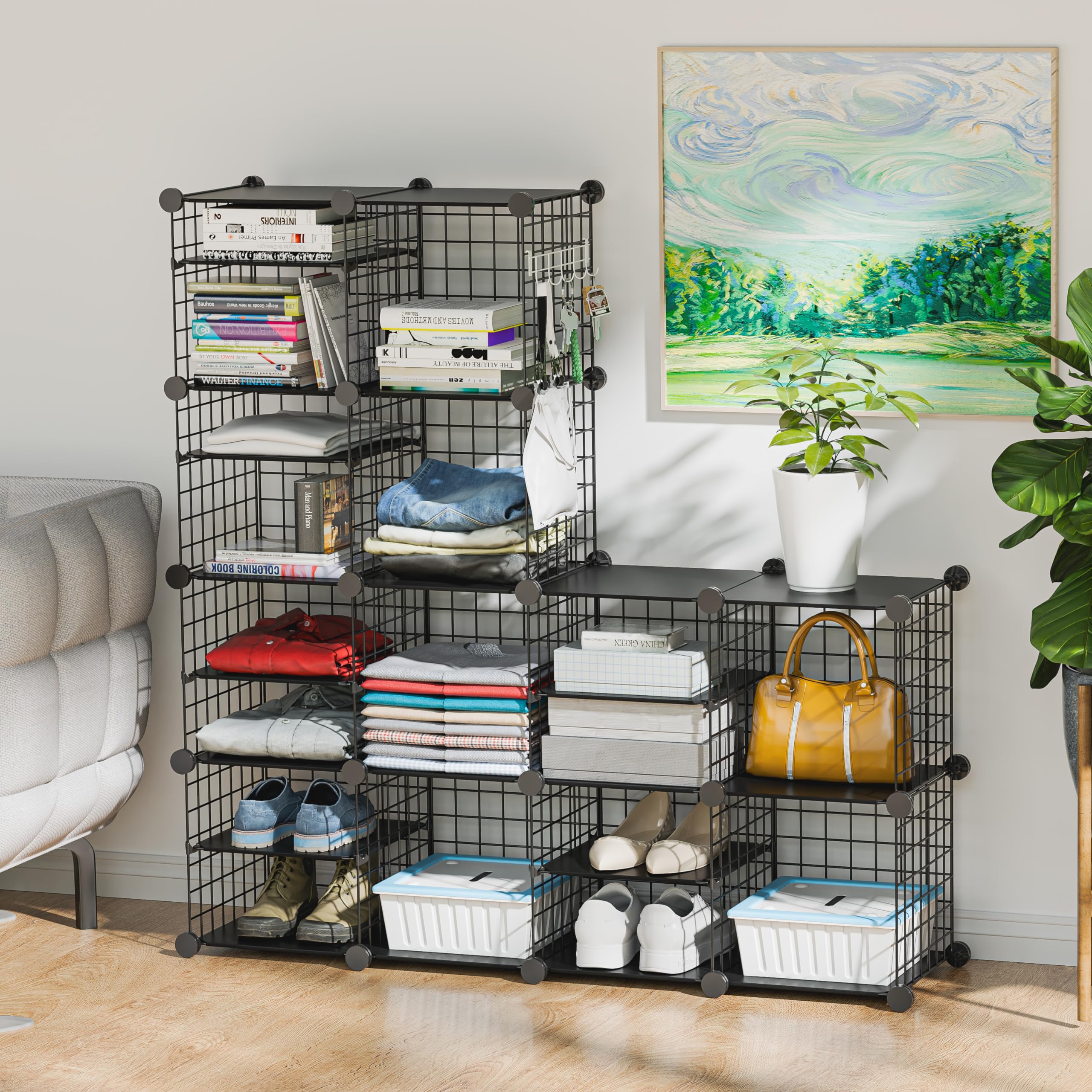 Kiivoena Wire Cube Storage display shows stackable grid for organized multi-category storage.