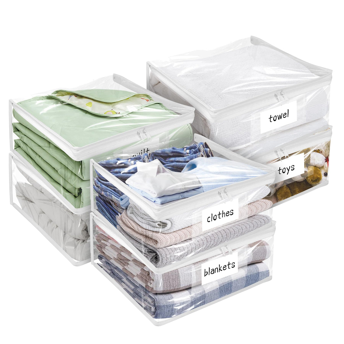Kikerike plastic storage bags with easy-glide zipper, six-pack, clear for quick item visibility