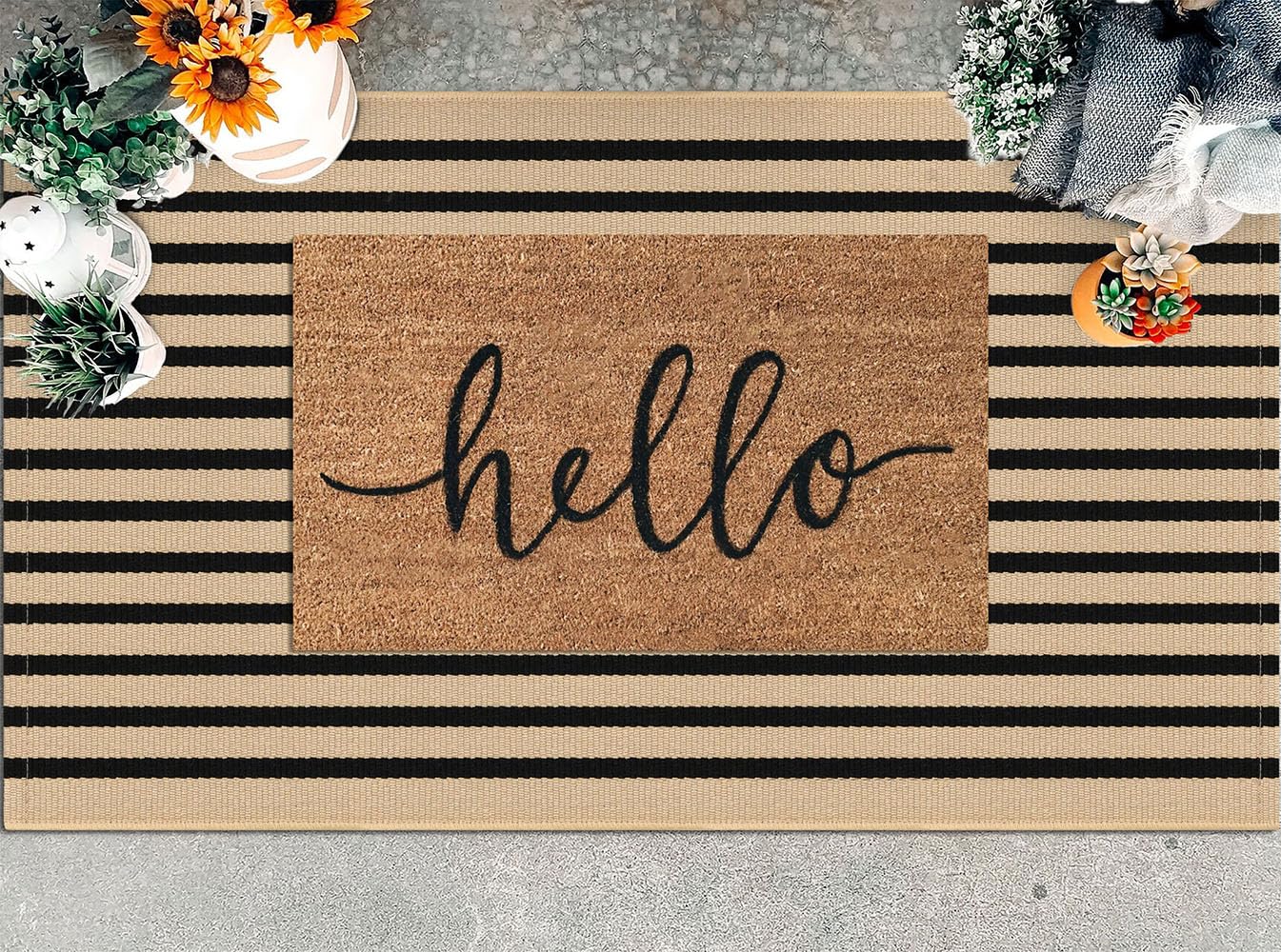 KILOCOCO brown and black stripe pattern enhances curb appeal at the entry.