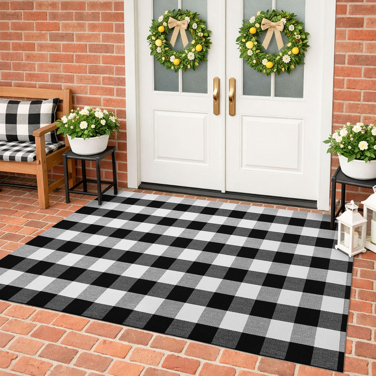KILOCOCO buffalo plaid rug 4x6 front door, durable and washable for busy entryways.