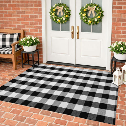 KILOCOCO buffalo plaid rug 4x6 front door, durable and washable for busy entryways.