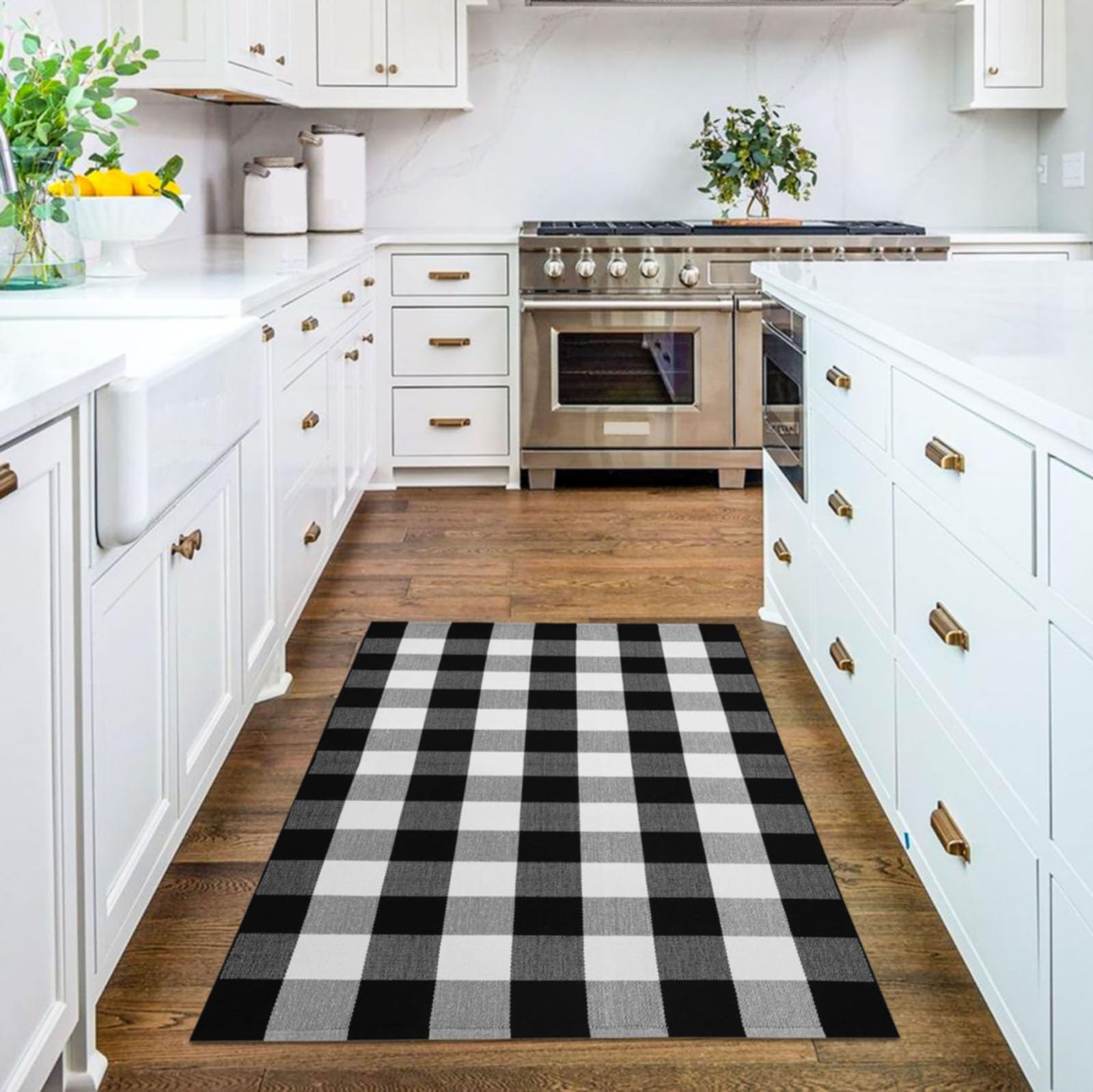 KILOCOCO buffalo plaid rug farmhouse entry usage adds timeless charm to porch.