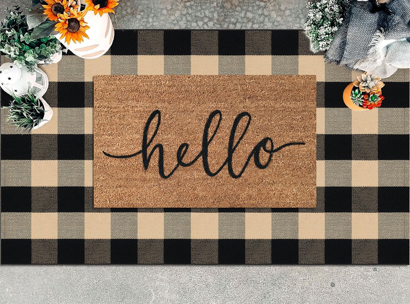 Layered entryway with rug and mat for a finished look.