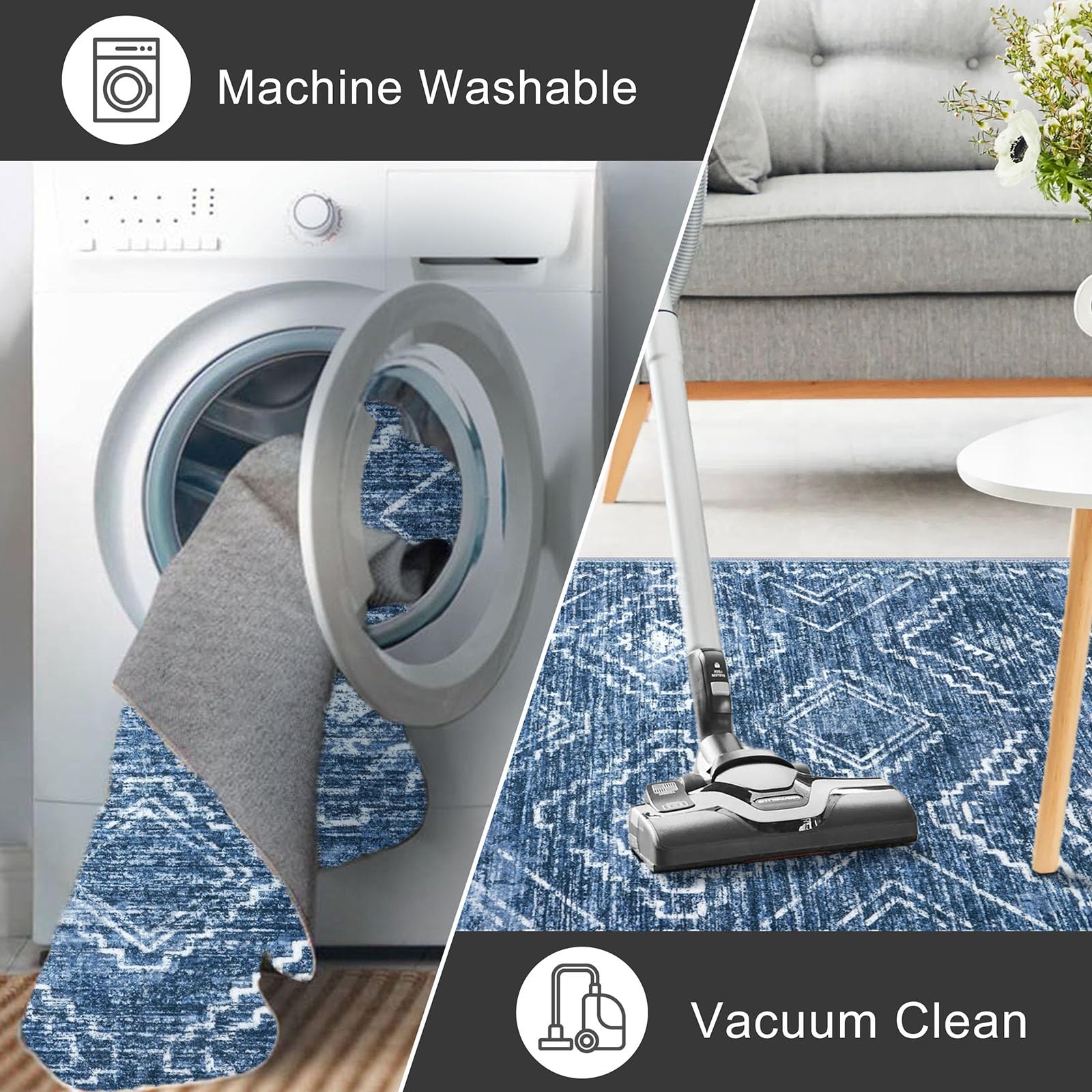 Kilococo Machine-Washable Rug for effortless cleaning and quick maintenance.