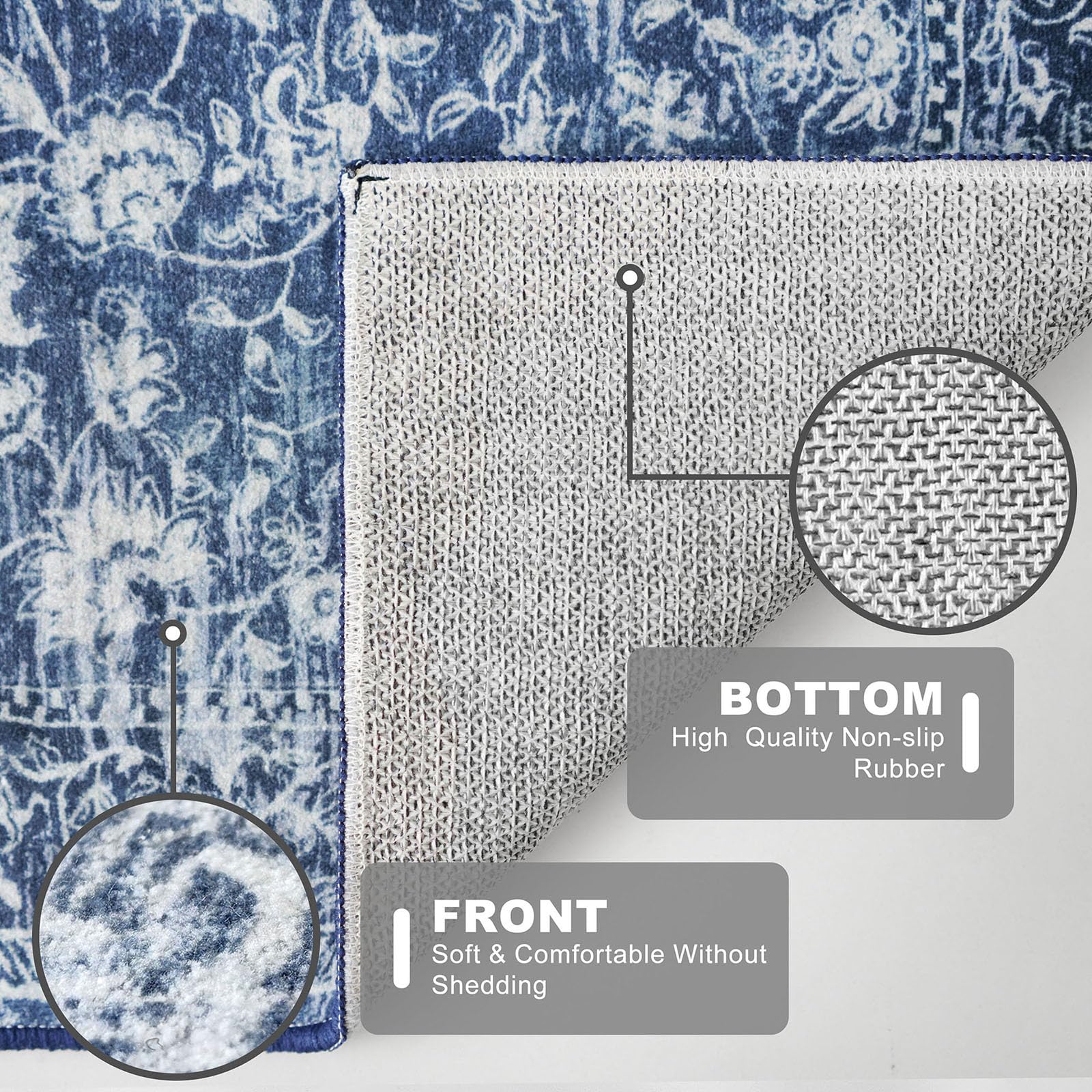 KILOCOCO non-slip rubber backed rug improves safety in high-traffic spaces.