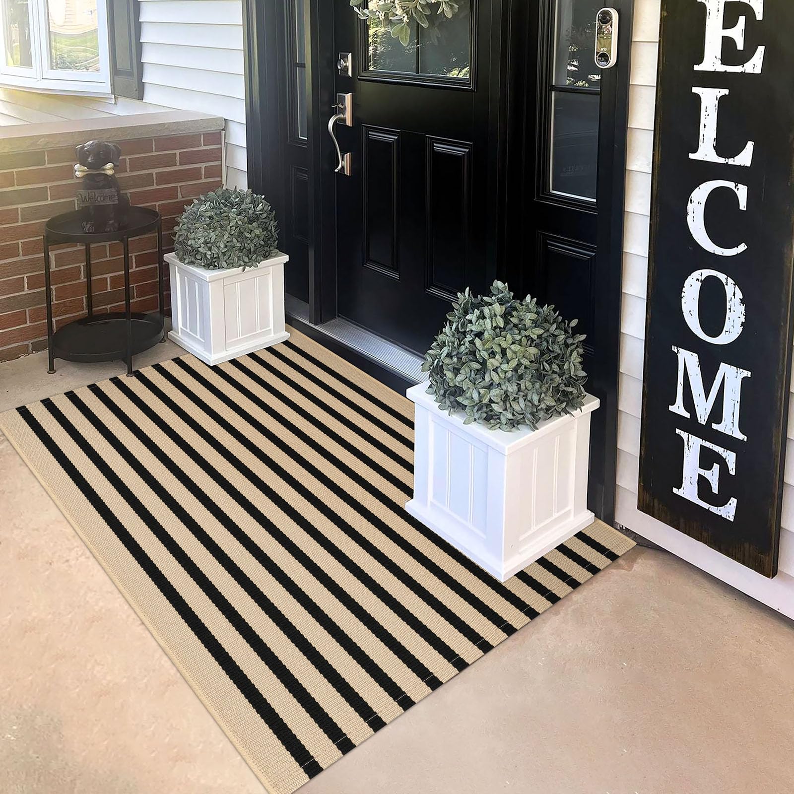 KILOCOCO striped rug 3x5 front-door mat with durable woven cotton blend for busy entryways.