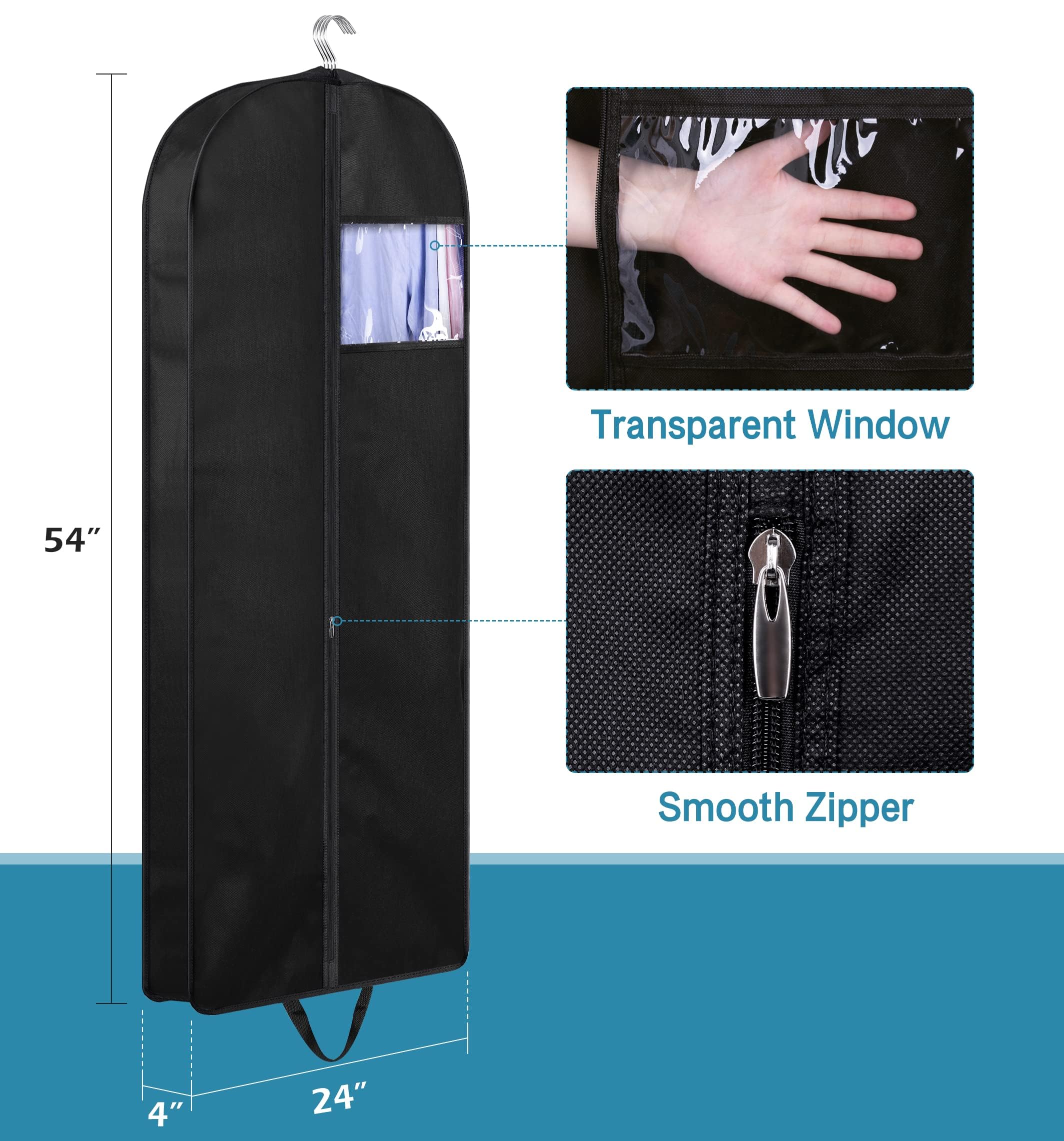 KIMBORA garment bag dimensions 54x24x4 inches for long garments.