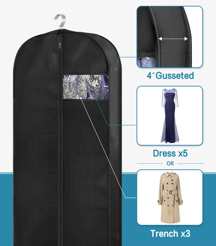 KIMBORA dress garment bag with 4-inch gusset stores multiple pieces