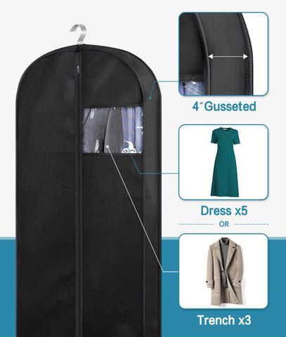 KIMBORA garment bag in closet keeps colors organized and dust-free.