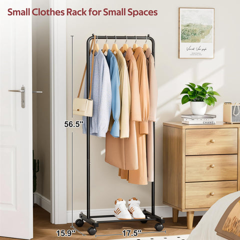 KIMBORA small-clothing-rack-wheels-mobility: easy, smooth rolling between rooms.