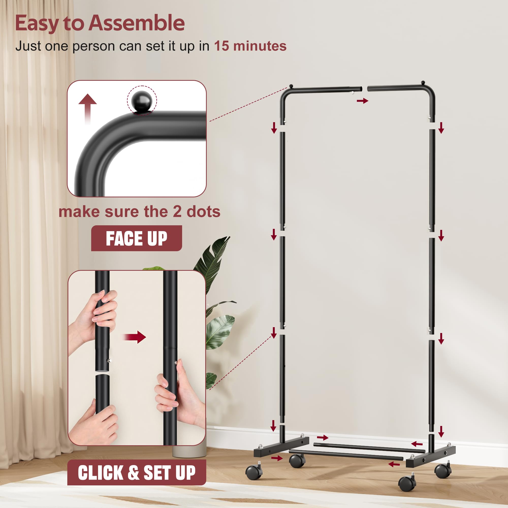 KIMBORA small-clothing-rack-wheels-room-setup: ideal for dorms, offices, and studios.
