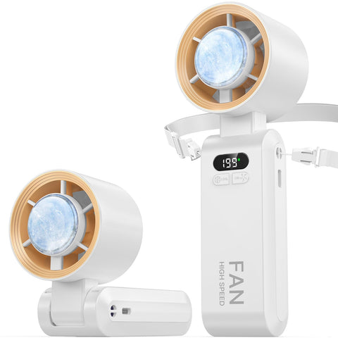 Kimguard handheld turbo fan front view offers compact cooling on the go.