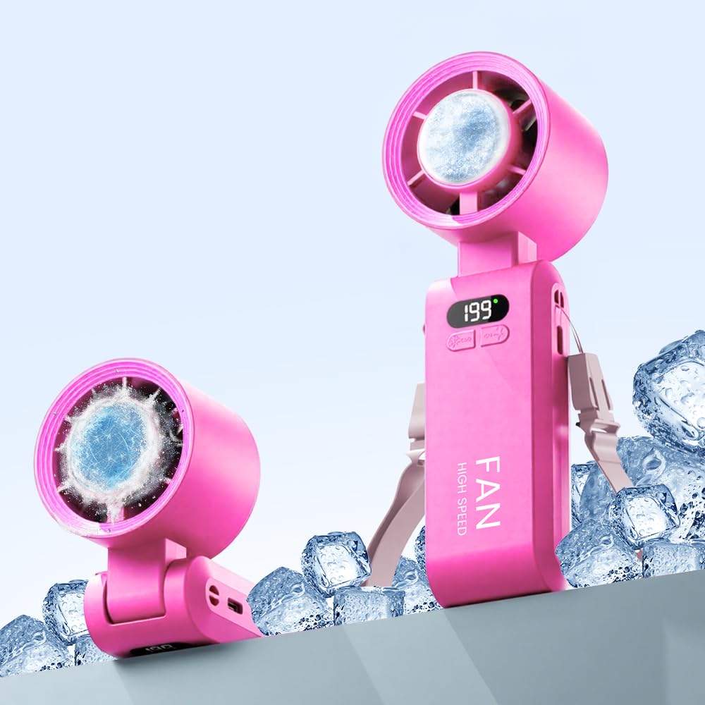 Kimguard handheld turbo fan with ice cooler recharge setup demonstrates quick charging