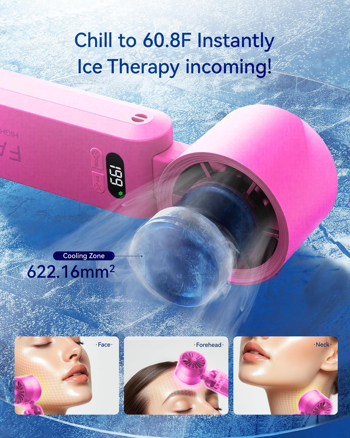 Kimguard handheld turbo fan with ice cooler side view highlights compact travel design