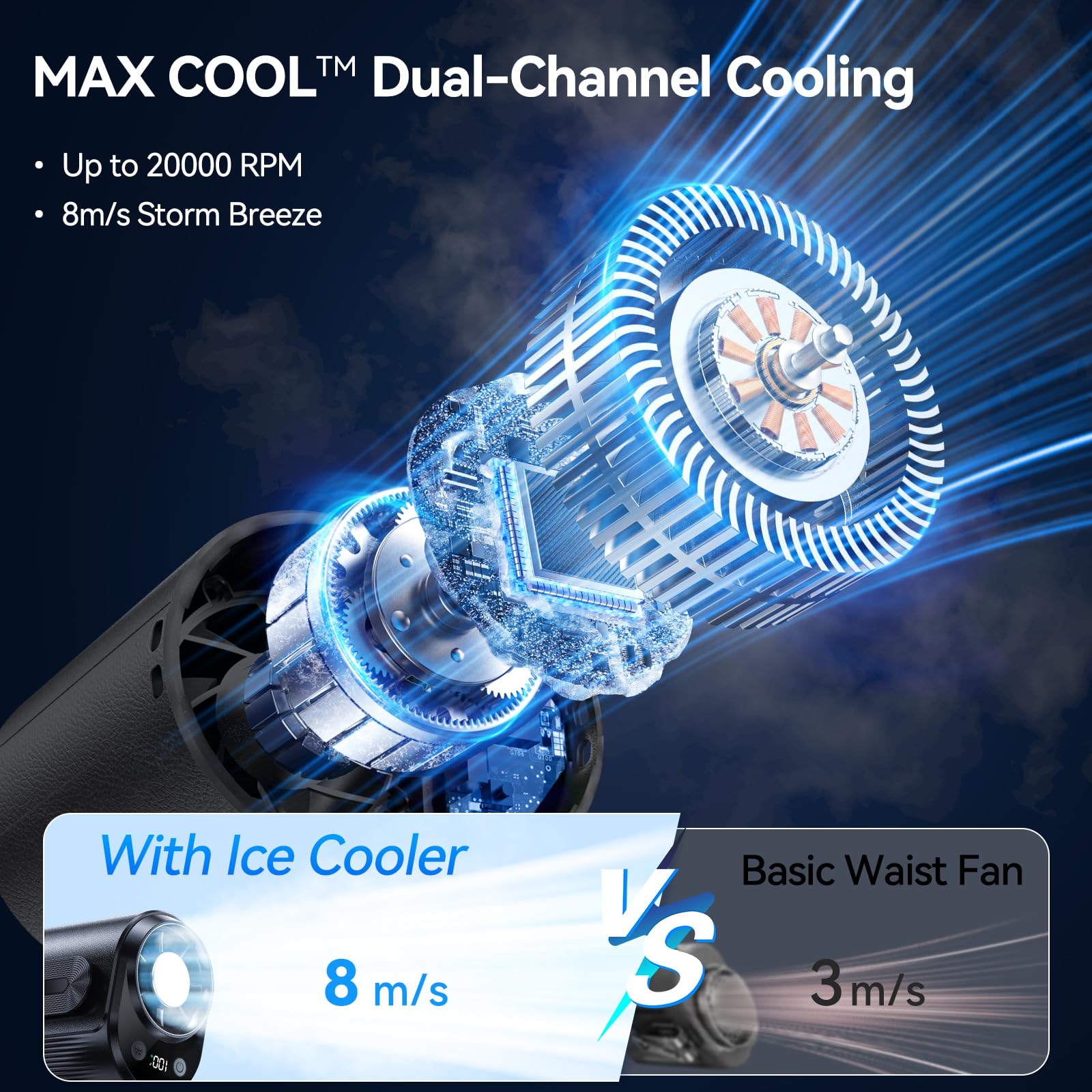 KIMMOO AI waist fan offers 100 adjustable speeds for precise comfort.