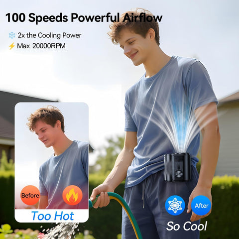 KIMMOO AI waist fan lasts up to 24 hours on fan-only mode.